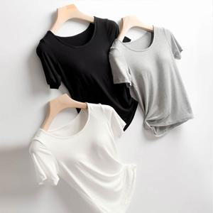 노브라티 브라캡 내장 브라탑 노와이어 모달 반팔 티셔츠