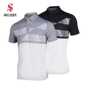 [세바스찬골프]국내생산) 남성 언발란스 물결 무늬 카라넥 반팔 티셔츠 J141 J142 골프웨어