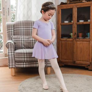 아동 유아 여아 베이직 발레 원피스 반팔 쉬폰 퍼플 발레복