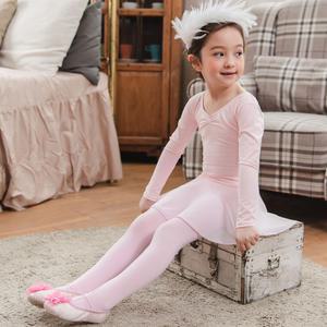 아동 유아 여아 베이직 발레 원피스 긴팔 쉬폰 핑크 발레복