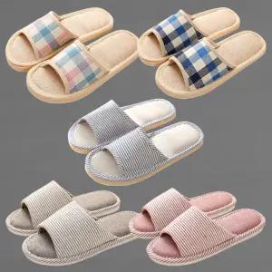 사무실 슬리퍼 발편한 사무용 실내 여성 남성 거실화 층간 소음 방지 체크 면 린넨 사계절