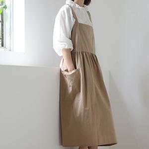 하이 웨이스트 앞치마 예쁜 면 코튼 방수 원피스 앞치마 카페 주방 어린이집