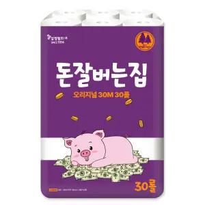 돈 잘버는집 오리지널 천연펄프 화장지 3겹 30m 30롤 1팩