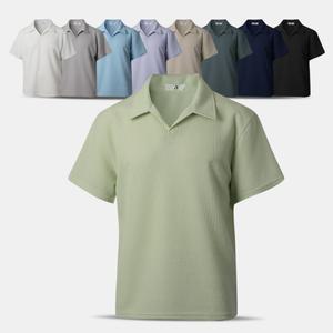 남자 오버핏 오픈 카라 반팔 니트 티셔츠 RSH06 여름