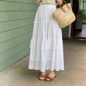 [디작소]여성 데일리 지스 프릴 캉캉 밴딩 롱 스커트