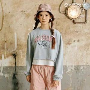 [보리보리/에어워크 주니어]그래픽 칼라포인트 레이어드 크롭 맨투맨