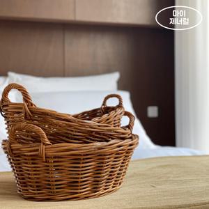 마르쉐 원형라탄바구니 손잡이 빵 계란 과일 바스켓