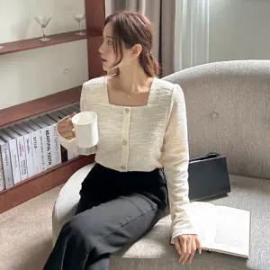 [제작/빅사이즈]이블렛 티베슨 스퀘어넥 트위드 티블라우스 제이스타일