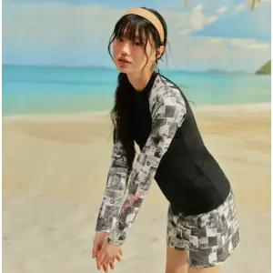 [레노마수영복](하남점)* 지퍼백 폴리백  증정* 여성 스냅 래쉬가드 세트 블랙 RN-LS2E923-BK