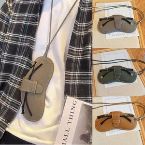 목걸이형 휴대용 안경 선글라스 홀더 고급 파우치 가죽 케이스 경량 목걸이 케이스