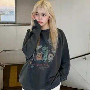 꼼파뇨 happy day 피그먼트 스웨트셔츠 스모크블랙