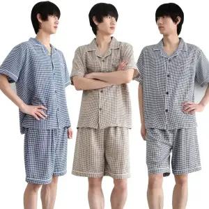 쿨체크 카라 반팔 잠옷세트 남성 여성 파자마 한벌 커플 홈웨어 실내복 상하의 세트