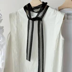 슬림 포니테일 레이스 쉬폰 타이 롱 끈 스카프 레이어드 머플러 리본 헤어끈 머리끈