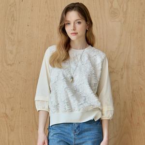 [MAXZA] 프린지 플라워 자수 7부 블라우스 티셔츠