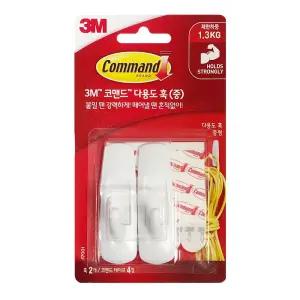 (중형 2p) 3M 다용도 훅 17001/부착식/후크/벽걸이/걸이/무타공/벽/고리/부착형/부착/소품/홀더/걸이형