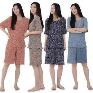 여성 꽃주름 파자마 상하세트 플리츠 쿨링 플라워 반팔 반바지 5부 골지 촌캉스 아이스 여름잠옷 홈웨어
