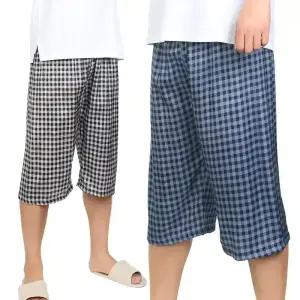 이브바바 남성 여름 국산 인견 체크 7부 파자마 잠옷 반바지