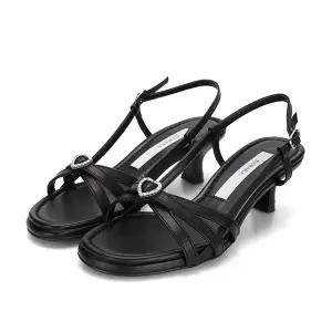 [BABARA][본사운영] 바바라 양가죽 하트장식 스트랩 여성 힐 샌들 5cm_BBH402