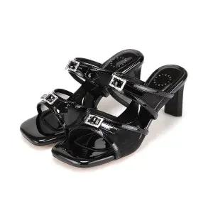 [BABARA][본사운영] 바바라 소가죽 망사 버클 여성뮬 7cm_AAI443