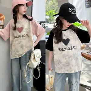 [삐삐네옷가게]여아 초등학생 러빙하트 빈티지 배색 티셔츠