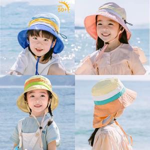 KC인증 아동 레인보우 플랩캡 방수 자외선차단 뒷목보호 목끈 벙거지 여름 키즈 모자