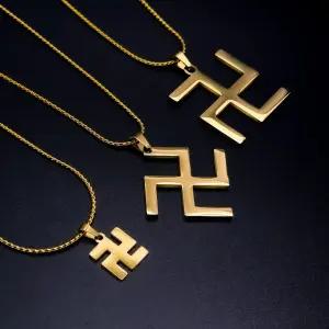 18K 골드 도금 남자 써지컬스틸 불교 문양 만자 체인 목걸이