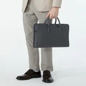 헤지스 액세서리 남성 24FW [스테디셀러] 그레이 소가죽 서류가방 WUBA4F790G3