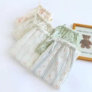 여성 이중원단 면 잠옷 바지 홈웨어 파자마