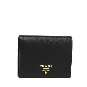 [국내배송] 프라다 반지갑 사피아노 금장 블랙 여성 1MV204 QWA