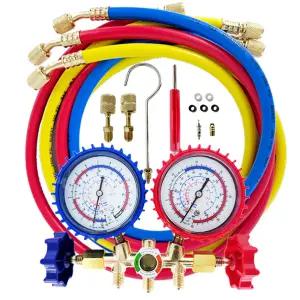 솔리드 매니폴드 게이지 세트 구신 냉매 겸용 R22 R410A 에어컨 압력 가스 충전 주입
