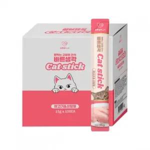 바른생각 캣 스틱 15gx100개 닭고기와 산양유 짜먹는 고양이간식