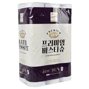 프리미엄 바스티슈 두루마리 휴지 화장지 40m 30롤 무료배송