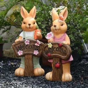 정원소품 정원꾸미기 동물 조형물 인테리어 소품 마당 화단 (웰컴 농부 토끼 세트)