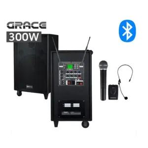 충전식스피커 EG-380 300W 이동식앰프 그레이스 행사용 야외용 강의용 강연용 연설용 교회 버스킹