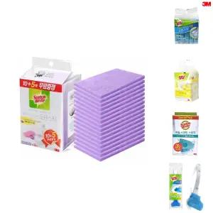 (10+5매입) 3M 베이킹소다 크린스틱 시트타입/악취/제거/세척솔/화장실/수세미/욕실/청소/스펀지/일회용