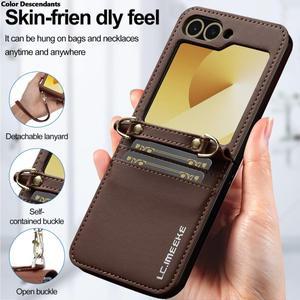 삼성 갤럭시 Z 플립 3 4 5 6 크로스바디 카드 수납 지갑 가죽 케이스, 롱 랜야드, 비즈니스 커버