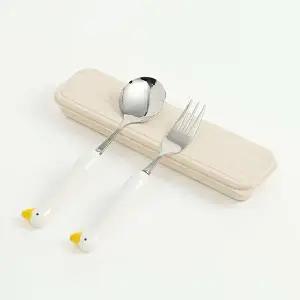 고품질 숟가락 포크 오리 세트 옐로우 귀여운수저 아이 키즈 선물 귀여운수저 어린이집 유치원 WFHS38G