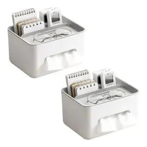 [하프클럽/]그레이 2개 수납함 데스크 다용도 티슈