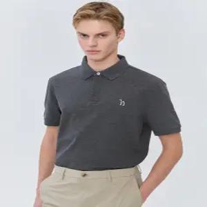 헤지스 남성 25SS [스테디셀러] 차콜그레이 멜란지 면 반팔카라티셔츠 WHTS5B402CG