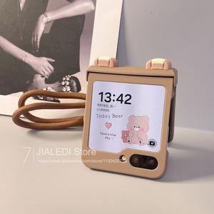 귀여운 귀 카피바라 팔찌 힌지 보호 폰 케이스 갤럭시 Z 플립 3 4 5 6 7 플립6 z플립7 하드 커버