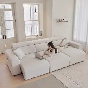 [포스트모던]조엘 리클라이너 모션 슬라이드 무빙 패브릭 4인 쇼파