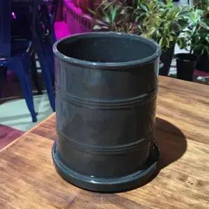 모던 유광 도기 화분 두줄 원형 15x18cm 그레이/세라믹 도자기 가드닝 베란다 인테리어 실내 거실 분갈이