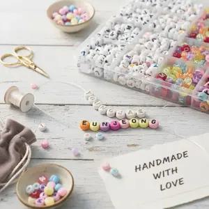 알파벳 이니셜 비즈 케이스 세트 스마일 영어 아크릴 구슬 공예 하트 키링 재료