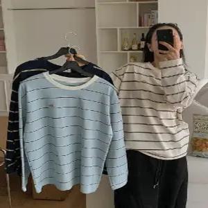 카멜티 루즈 스트라이프 라운드넥 티셔츠 (3color)