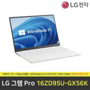 LG 그램 프로 16ZD95U-GX56K 노트북 / 윈도우11 설치 / RAM 16GB / NVMe SSD 1TB