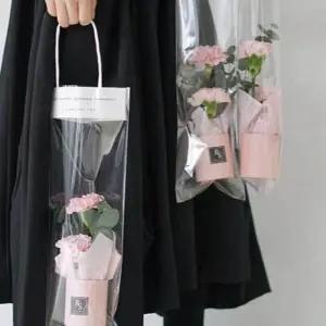 꽃 쇼핑백 투명 비닐 플라워 쇼핑백 한송이 포장 꽃집 꽃다발 봉투