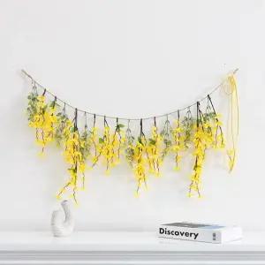 봄향기 개나리 조화 가랜드 100x55cm DIY) 인테리어 꽃 벽걸이 현관 문 꾸미기 행사 소품