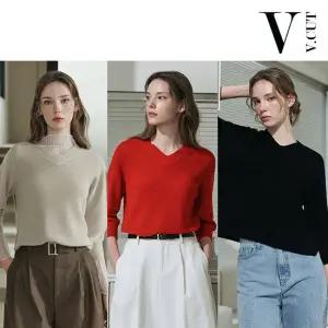 [런칭가59,900원 1만원 ] 브이컷 26SS 여성 가먼트다잉 7부 니트 3종