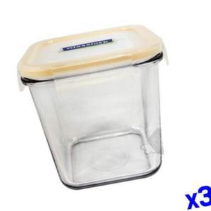 정사각 내열 강화유리 920ML X3개 음식 유리통 유리반찬용기 밀폐용기 주방용품 보관 EWF7D7CE