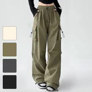 여성 와이드 카고팬츠 스트링 조거 밴딩 통바지